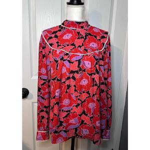 women's Who What Wear Women’s Floral Red Poppy Long Sleeve Blouse – Size XXL